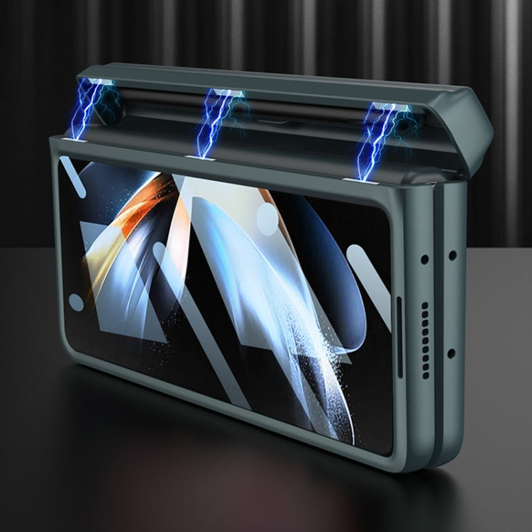For Samsung Galaxy Z Fold4 GKK Integrated Magnetic Flip Plain Leather Phone Case with Pen Box(Carbon Fiber)