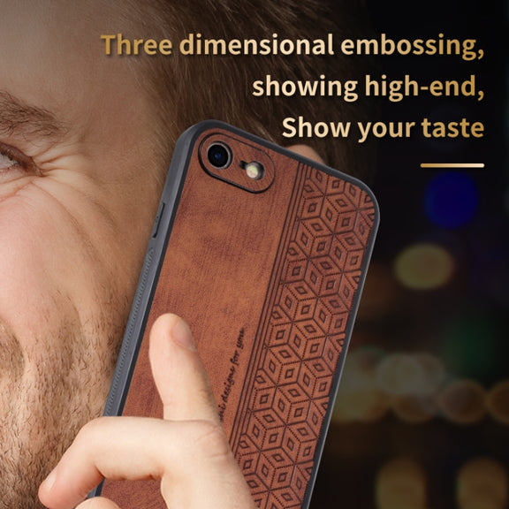 For iPhone SE 2022 / SE 2020 / 8 / 7 AZNS 3D Embossed Skin Feel Phone Case(Brown)