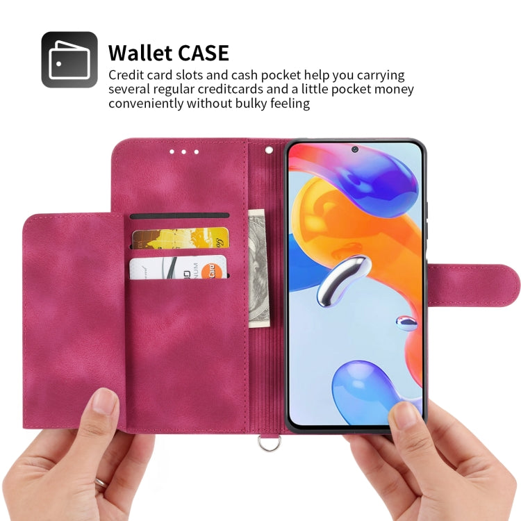 For Xiaomi Redmi Note 11 Pro Skin-feel Flowers Embossed Wallet Leather Phone Case(Wine Red)