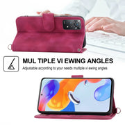 For Xiaomi Redmi Note 11 Pro Skin-feel Flowers Embossed Wallet Leather Phone Case(Wine Red)