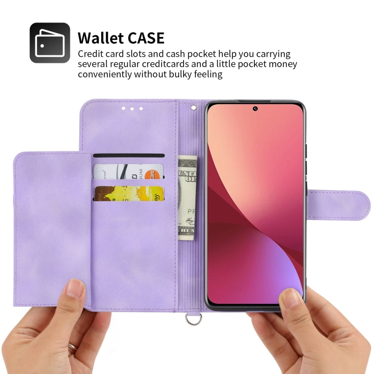 For Xiaomi 12 / 12X Skin-feel Flowers Embossed Wallet Leather Phone Case(Purple)