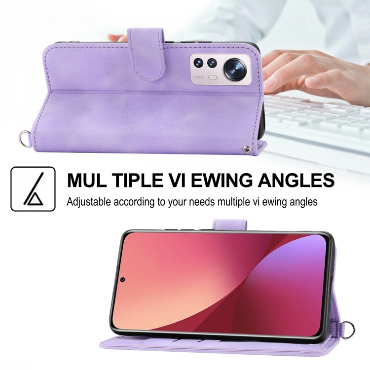 For Xiaomi 12 / 12X Skin-feel Flowers Embossed Wallet Leather Phone Case(Purple)