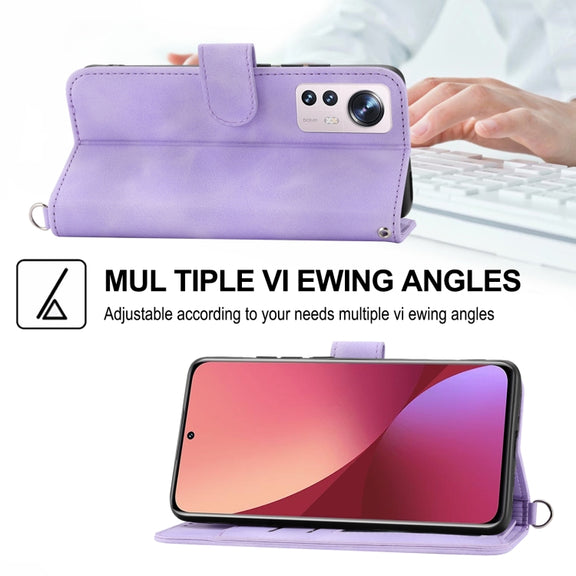 For Xiaomi 12 / 12X Skin-feel Flowers Embossed Wallet Leather Phone Case(Purple)