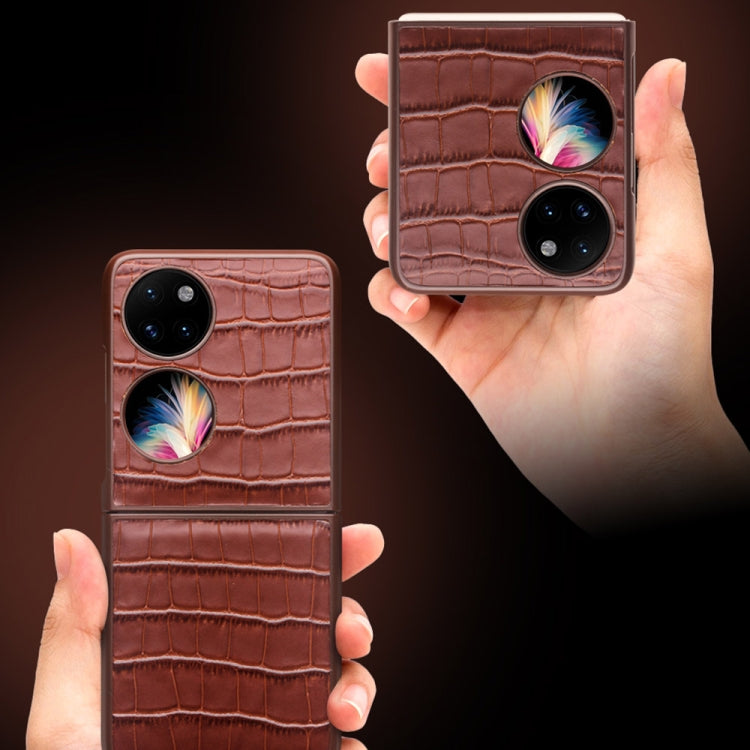 For Huawei P50 Pocket QIALINO Crocodile Pattern Genuine Leather Phone Case(Black)