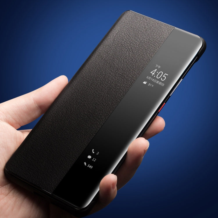 For Huawei P50 Pro QIALINO Genuine Leather Side Window View Smart Phone Case(Black)