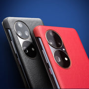 For Huawei P50 Pro QIALINO Genuine Leather Side Window View Smart Phone Case(Black)