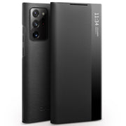 For Samsung Galaxy Note20 Ultra QIALINO Genuine Leather Side Window View Smart Phone Case(Black)