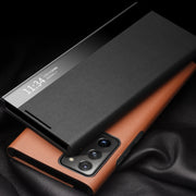 For Samsung Galaxy Note20 Ultra QIALINO Genuine Leather Side Window View Smart Phone Case(Black)