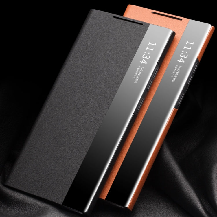 For Samsung Galaxy Note20 Ultra QIALINO Genuine Leather Side Window View Smart Phone Case(Black)