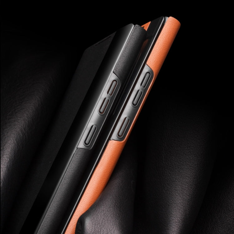 For Samsung Galaxy Note20 Ultra QIALINO Genuine Leather Side Window View Smart Phone Case(Black)