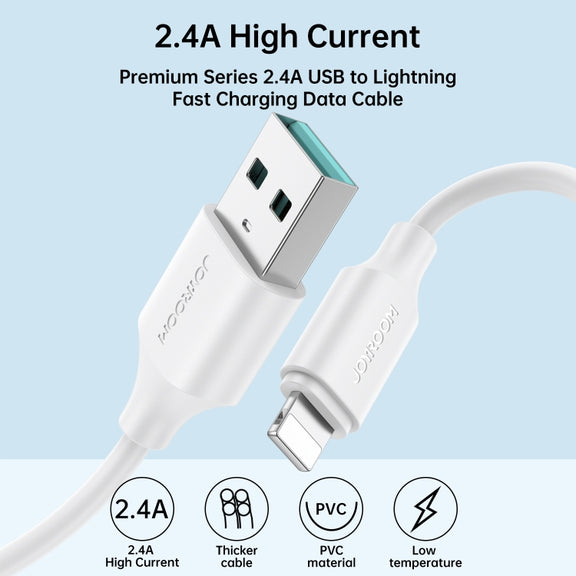 JOYROOM S-UL012A9 2.4A USB to 8 Pin Fast Charging Data Cable, Length:0.25m(White)