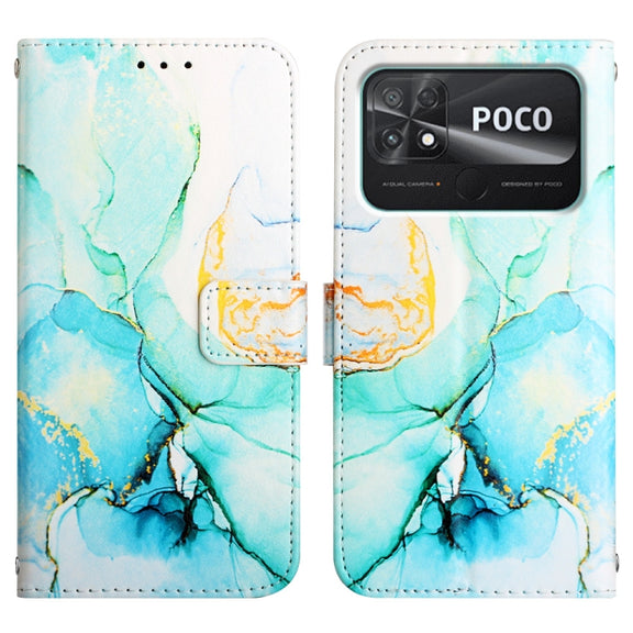 For Xiaomi Poco C40 Global PT003 Marble Pattern Flip Leather Phone Case(Green LS003)