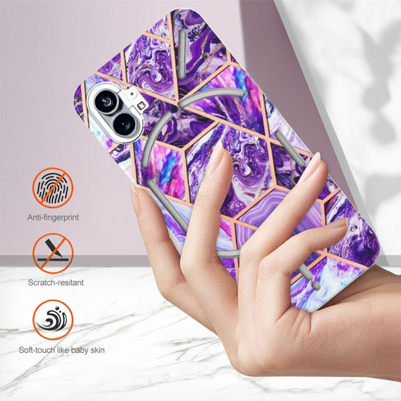 For Nothing Phone 1 Electroplating Splicing Marble TPU Phone Case(Dark Purple)