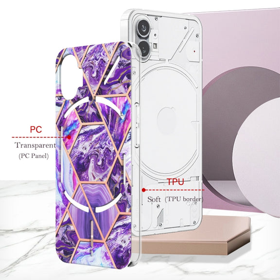 For Nothing Phone 1 Electroplating Splicing Marble TPU Phone Case(Dark Purple)