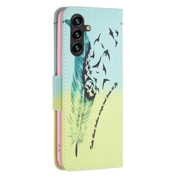 For Samsung Galaxy A14 5G Drawing Pattern Leather Phone Case(Feather)