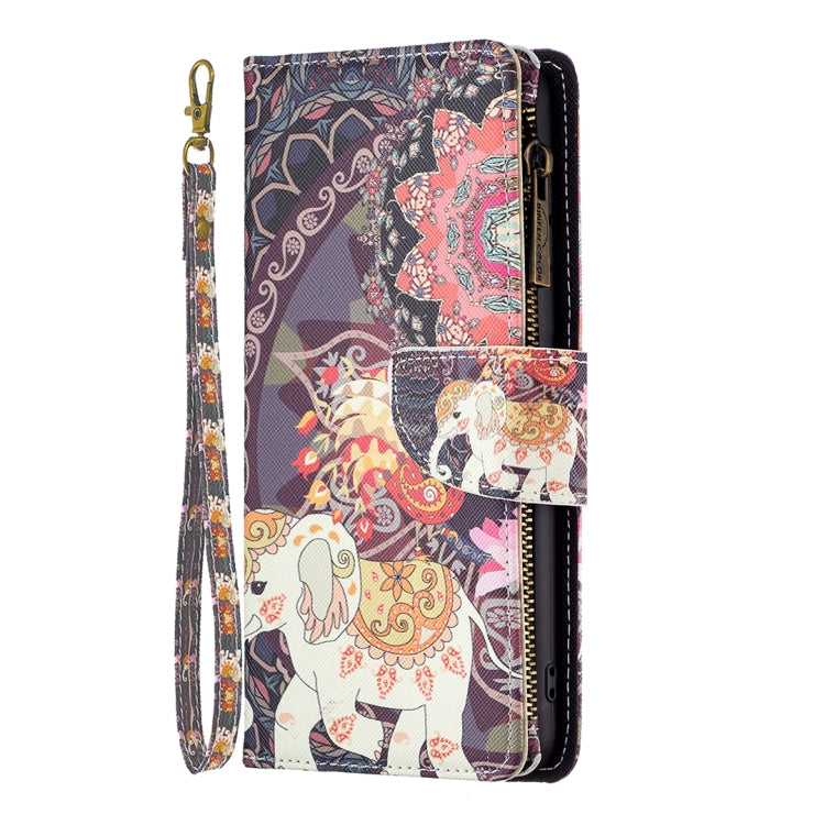 For Samsung Galaxy A14 5G Colored Drawing Pattern Zipper Leather Phone Case(Flower Elephants)