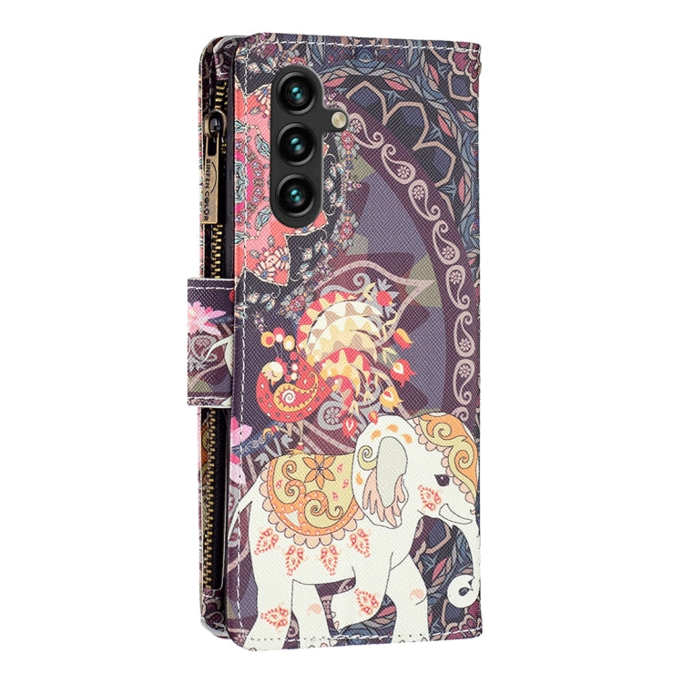 For Samsung Galaxy A14 5G Colored Drawing Pattern Zipper Leather Phone Case(Flower Elephants)