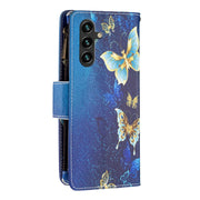 For Samsung Galaxy A14 5G Colored Drawing Pattern Zipper Leather Phone Case(Gold Butterfly)