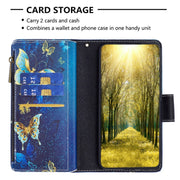 For Samsung Galaxy A14 5G Colored Drawing Pattern Zipper Leather Phone Case(Gold Butterfly)