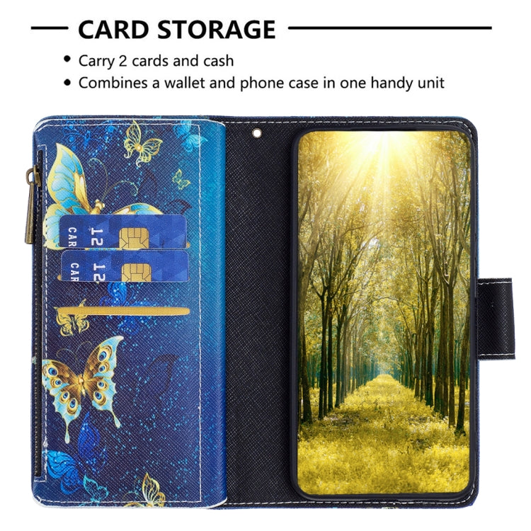 For Samsung Galaxy A14 5G Colored Drawing Pattern Zipper Leather Phone Case(Gold Butterfly)