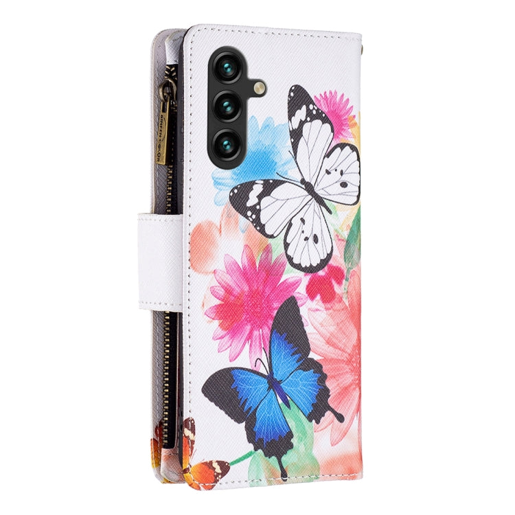 For Samsung Galaxy A14 5G Colored Drawing Pattern Zipper Leather Phone Case(Two Butterflies)