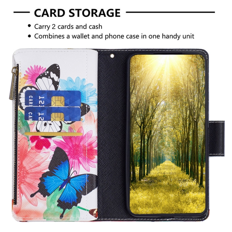 For Samsung Galaxy A14 5G Colored Drawing Pattern Zipper Leather Phone Case(Two Butterflies)