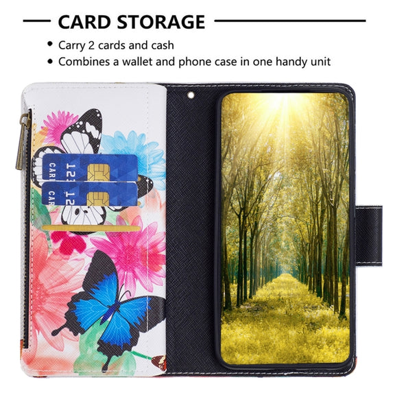 For Samsung Galaxy A14 5G Colored Drawing Pattern Zipper Leather Phone Case(Two Butterflies)