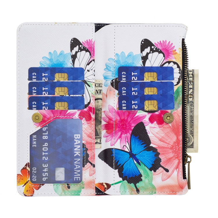 For Samsung Galaxy A14 5G Colored Drawing Pattern Zipper Leather Phone Case(Two Butterflies)
