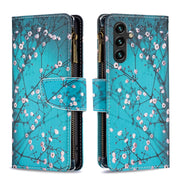 For Samsung Galaxy A14 5G Colored Drawing Pattern Zipper Leather Phone Case(Plum Blossom)