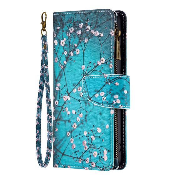 For Samsung Galaxy A14 5G Colored Drawing Pattern Zipper Leather Phone Case(Plum Blossom)
