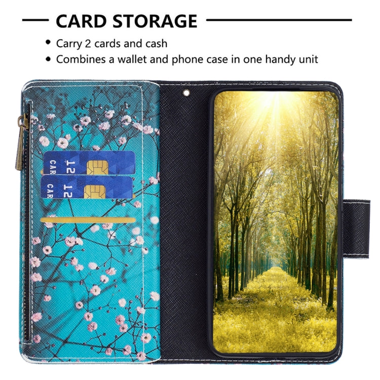 For Samsung Galaxy A14 5G Colored Drawing Pattern Zipper Leather Phone Case(Plum Blossom)