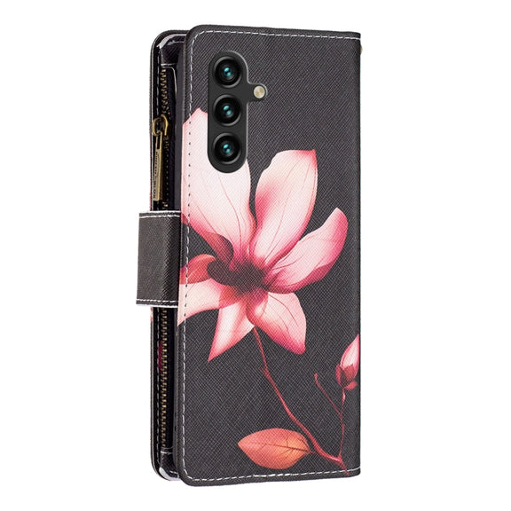 For Samsung Galaxy A14 5G Colored Drawing Pattern Zipper Leather Phone Case(Lotus)