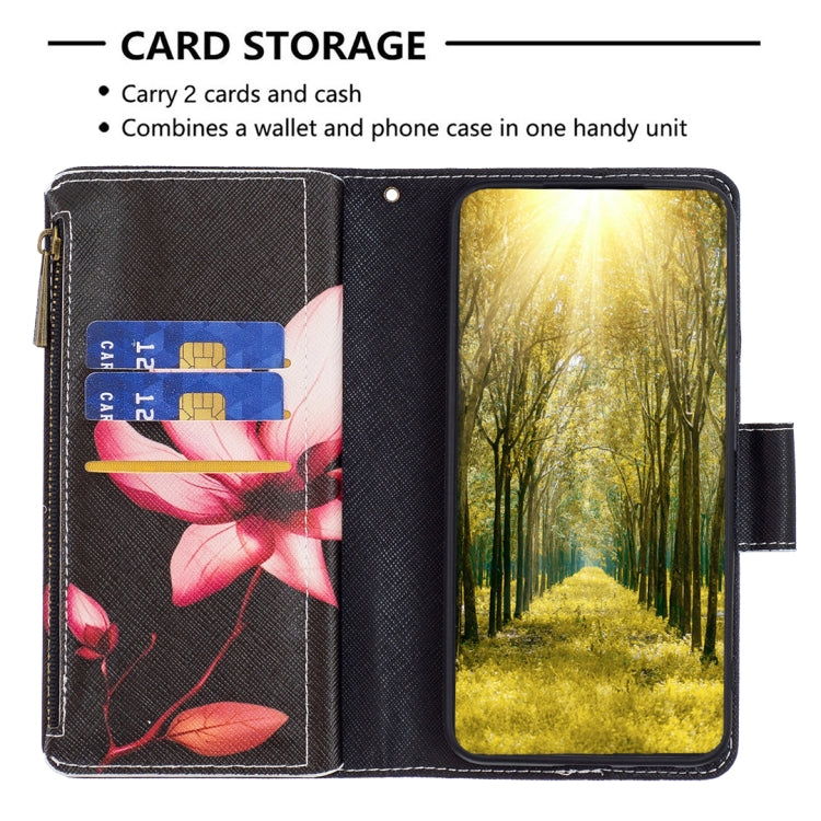 For Samsung Galaxy A14 5G Colored Drawing Pattern Zipper Leather Phone Case(Lotus)