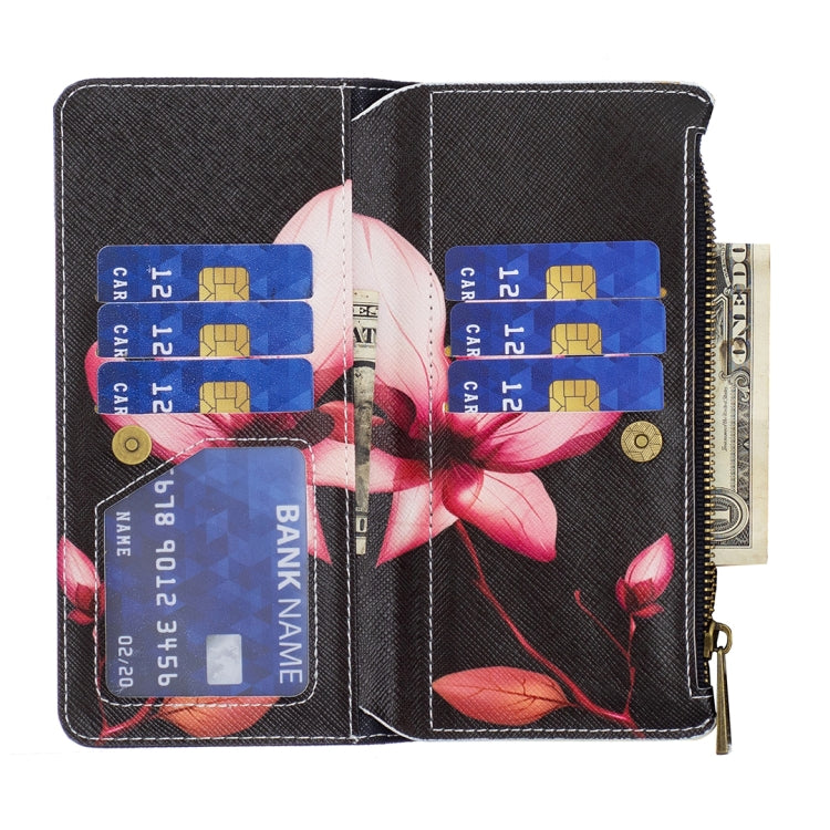 For Samsung Galaxy A14 5G Colored Drawing Pattern Zipper Leather Phone Case(Lotus)