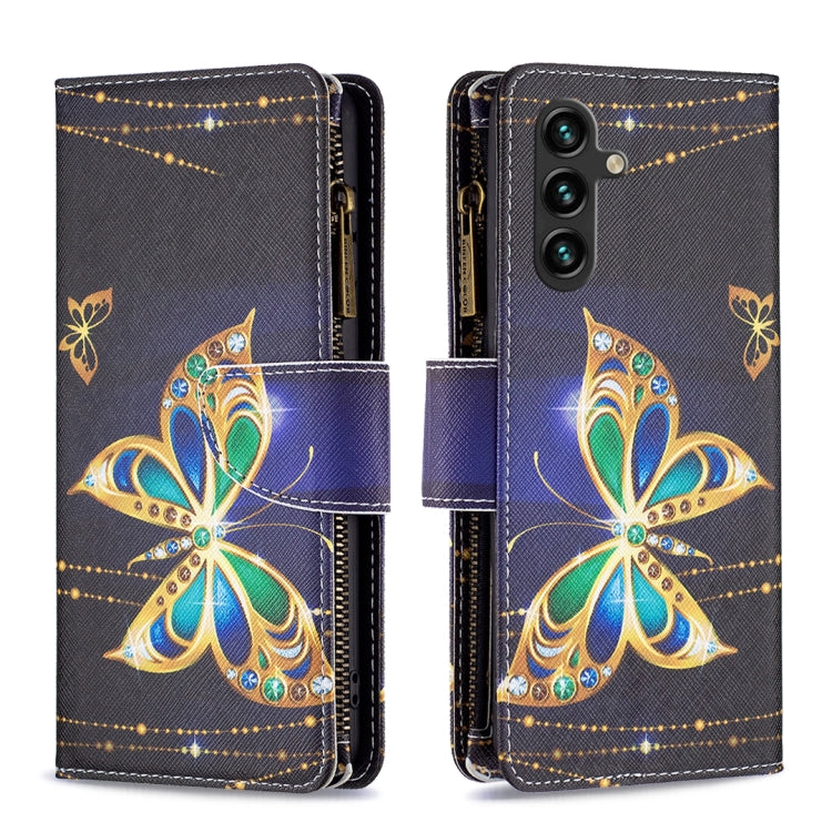 For Samsung Galaxy A14 5G Colored Drawing Pattern Zipper Leather Phone Case(Big Butterfly)