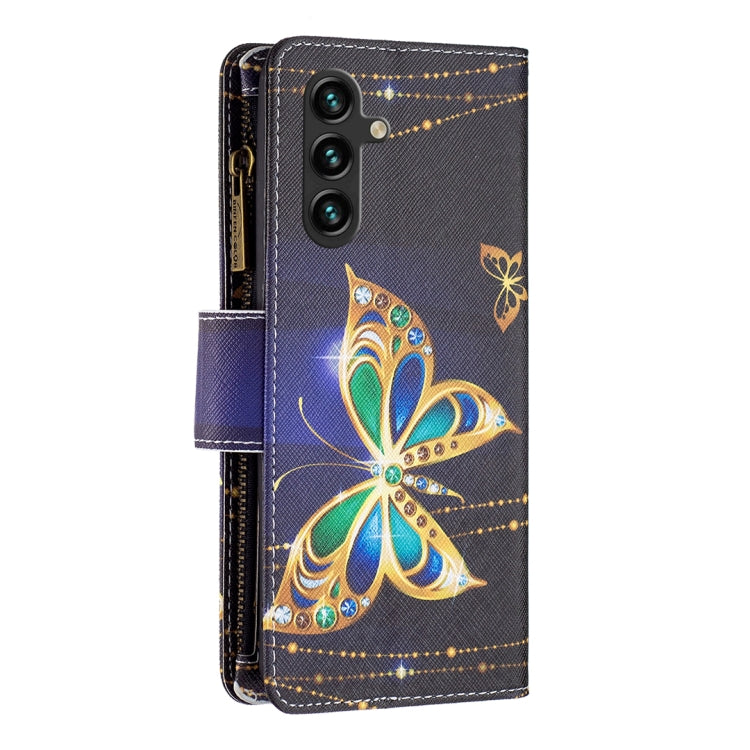 For Samsung Galaxy A14 5G Colored Drawing Pattern Zipper Leather Phone Case(Big Butterfly)
