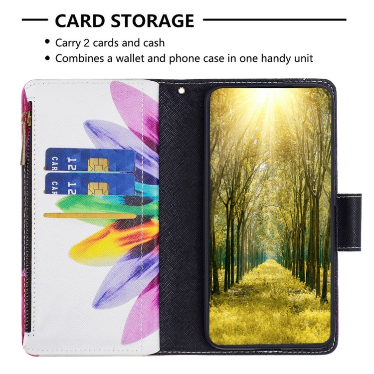 For Samsung Galaxy A14 5G Colored Drawing Pattern Zipper Leather Phone Case(Sun Flower)