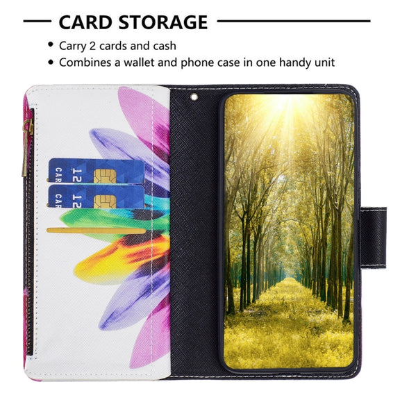 For Samsung Galaxy A14 5G Colored Drawing Pattern Zipper Leather Phone Case(Sun Flower)