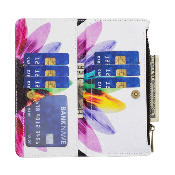 For Samsung Galaxy A14 5G Colored Drawing Pattern Zipper Leather Phone Case(Sun Flower)