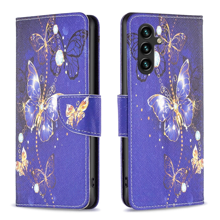 For Samsung Galaxy A14 5G Colored Drawing Pattern Leather Phone Case(Purple Butterfly)