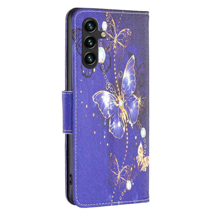 For Samsung Galaxy A14 5G Colored Drawing Pattern Leather Phone Case(Purple Butterfly)
