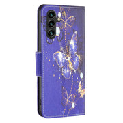 For Samsung Galaxy A14 5G Colored Drawing Pattern Leather Phone Case(Purple Butterfly)