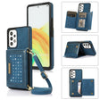 For Samsung Galaxy A52 5G/A52s 5G Three-fold RFID Leather Phone Case with Lanyard(Blue) - Galaxy Phone Cases by PMC TechLife | Online Shopping South Africa | PMC TechLife | Buy Now Pay Later Mobicred