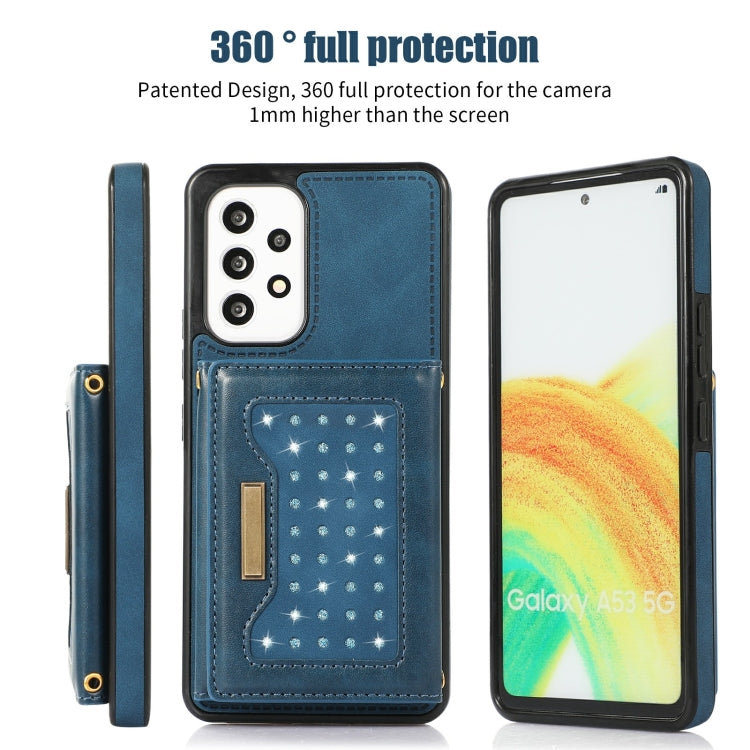 For Samsung Galaxy A52 5G/A52s 5G Three-fold RFID Leather Phone Case with Lanyard(Blue)