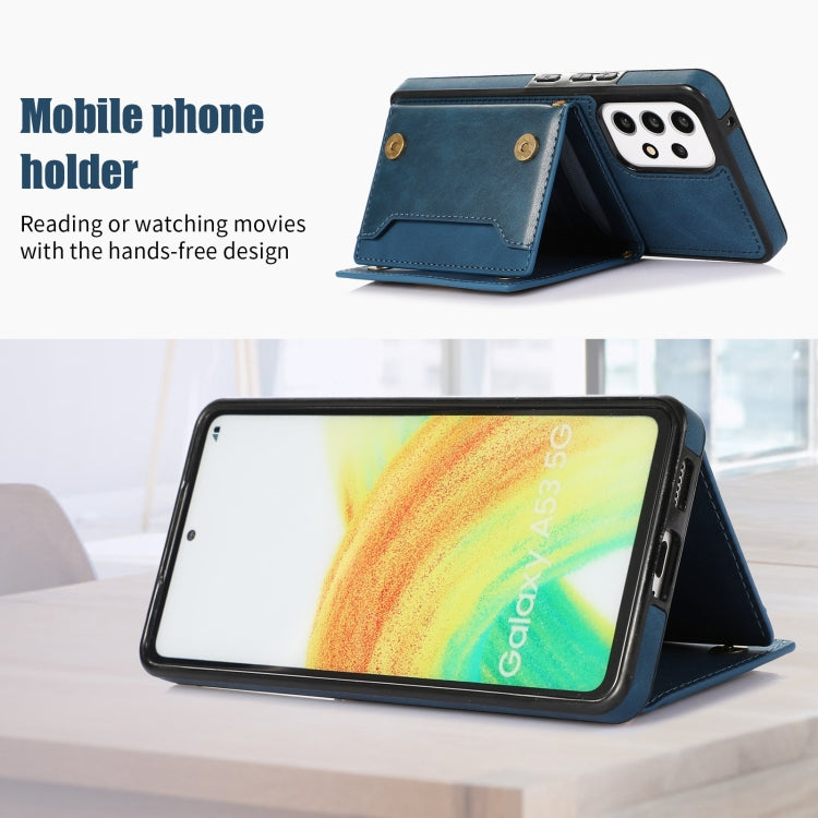For Samsung Galaxy A52 5G/A52s 5G Three-fold RFID Leather Phone Case with Lanyard(Blue)