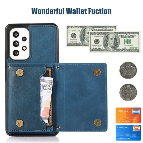 For Samsung Galaxy A52 5G/A52s 5G Three-fold RFID Leather Phone Case with Lanyard(Blue)