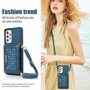For Samsung Galaxy A52 5G/A52s 5G Three-fold RFID Leather Phone Case with Lanyard(Blue)