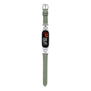 For Xiaomi Mi Band 5 / 6 D-shaped Steel + Genuine Leather Watch Band(Silver Green)