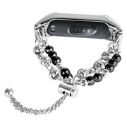For Xiaomi Mi Band 3 / 4 Double Pearl Bead String Metal Watch Band(Silver Black)