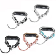 For Xiaomi Mi Band 3 / 4 Double Pearl Bead String Metal Watch Band(Silver Black)
